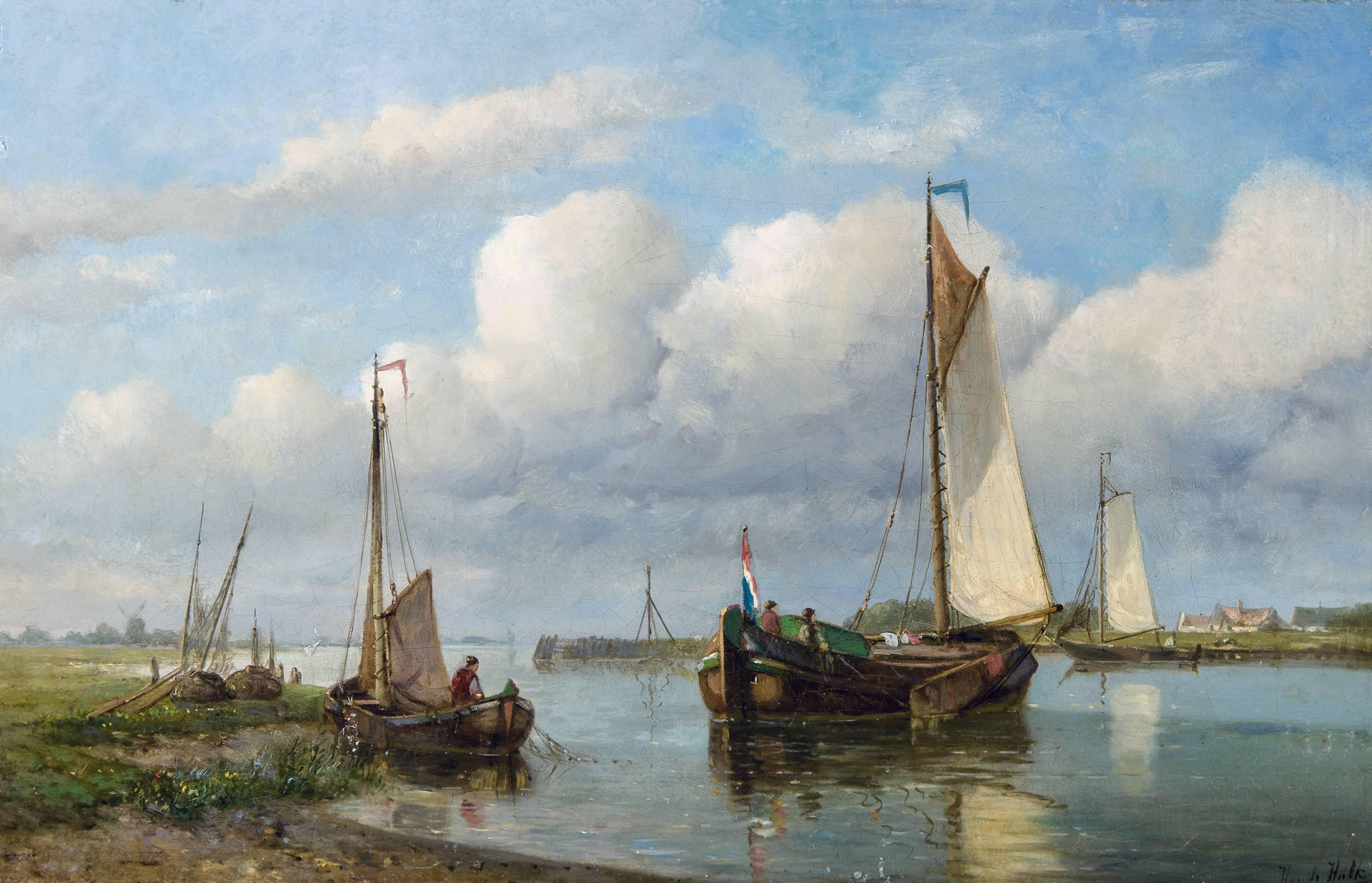 Hendrik Hulk Landscape Painting - Sailing boats on the water