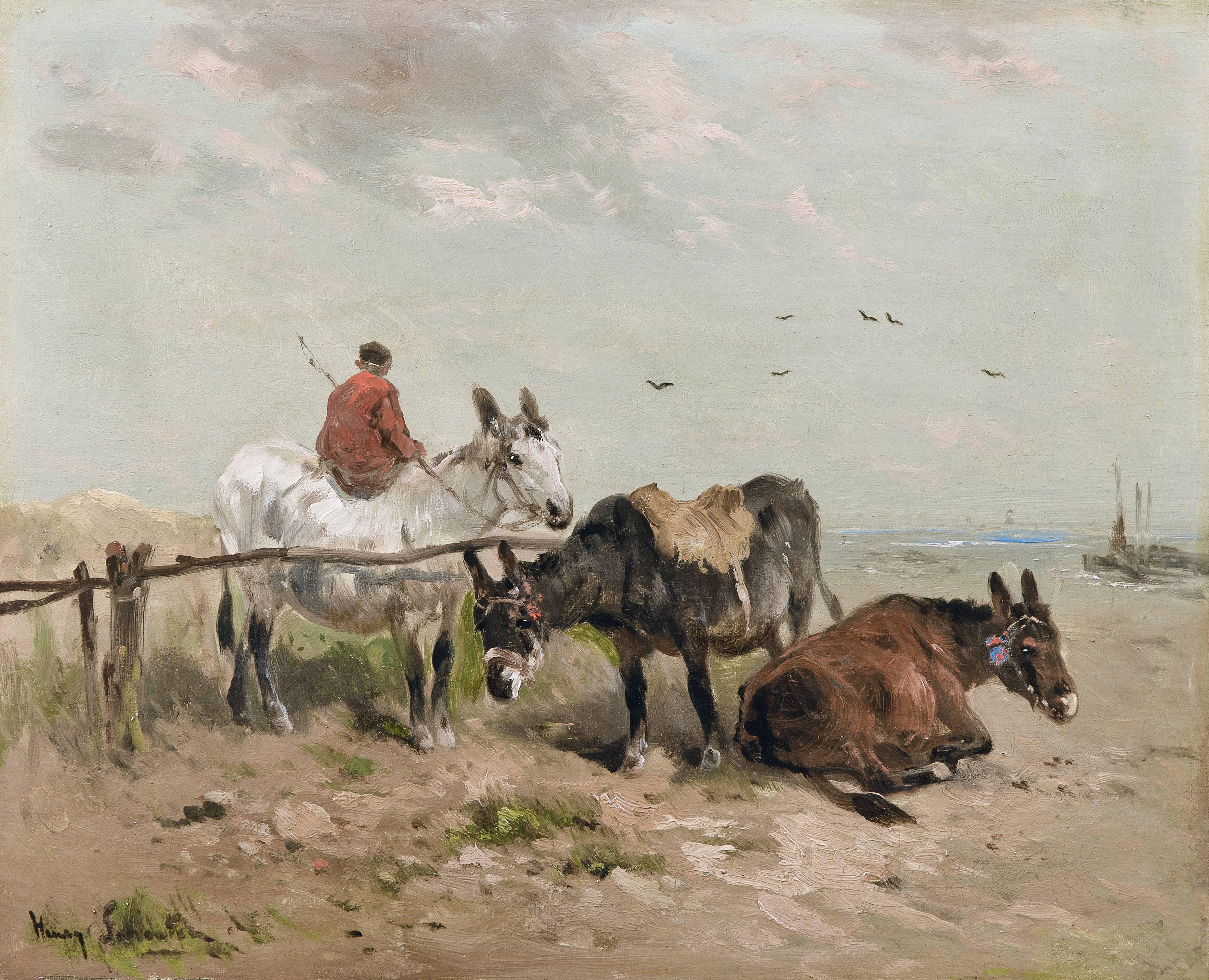 Henry Schouten Animal Painting - Donkeys on the beach