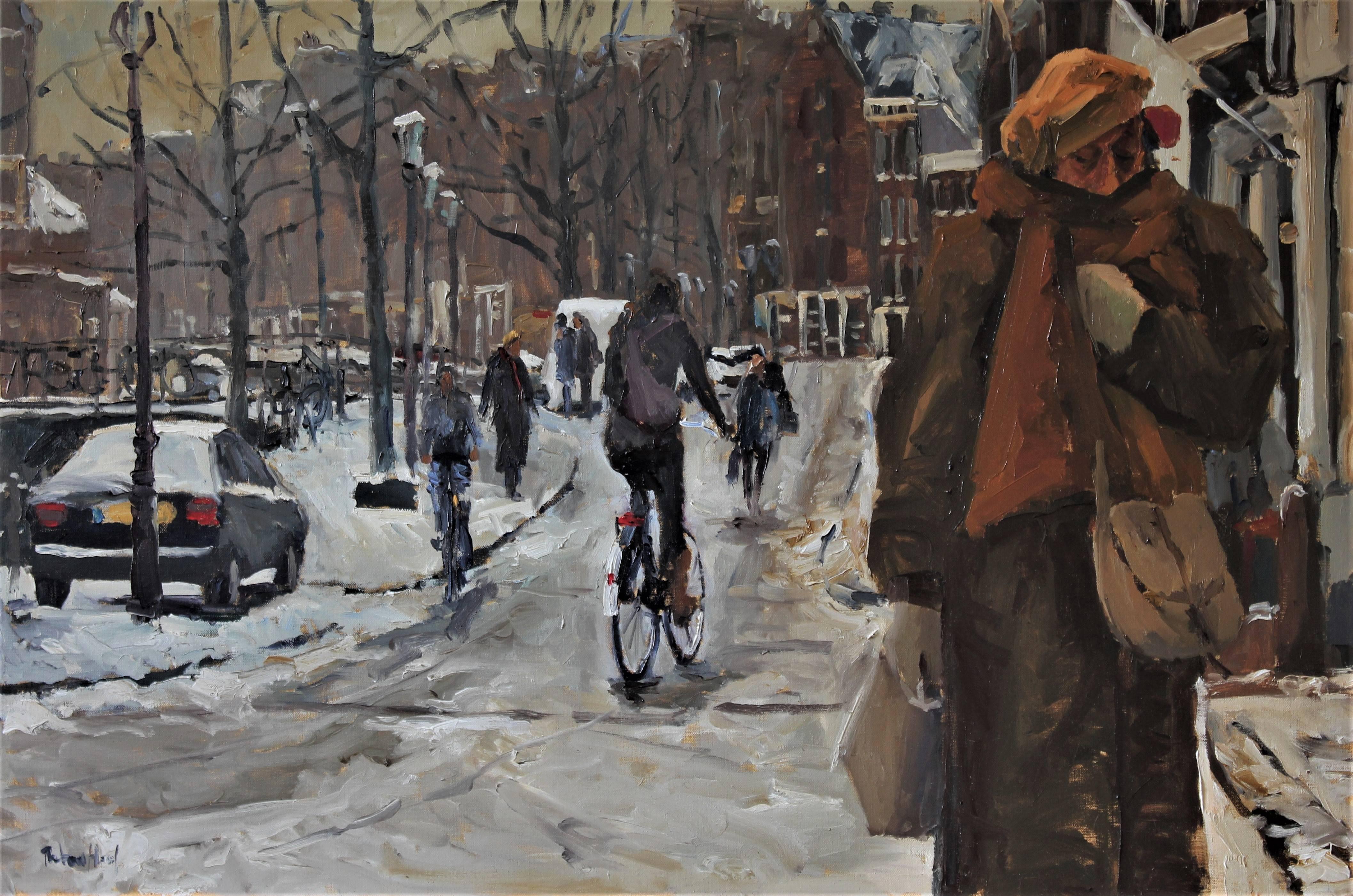 Piet van de Hoef Landscape Painting - Winter in Amsterdam, Prinsengracht