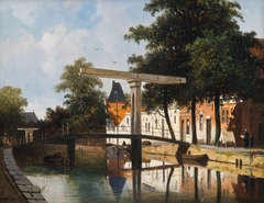 Townscape with canal and drawbridge