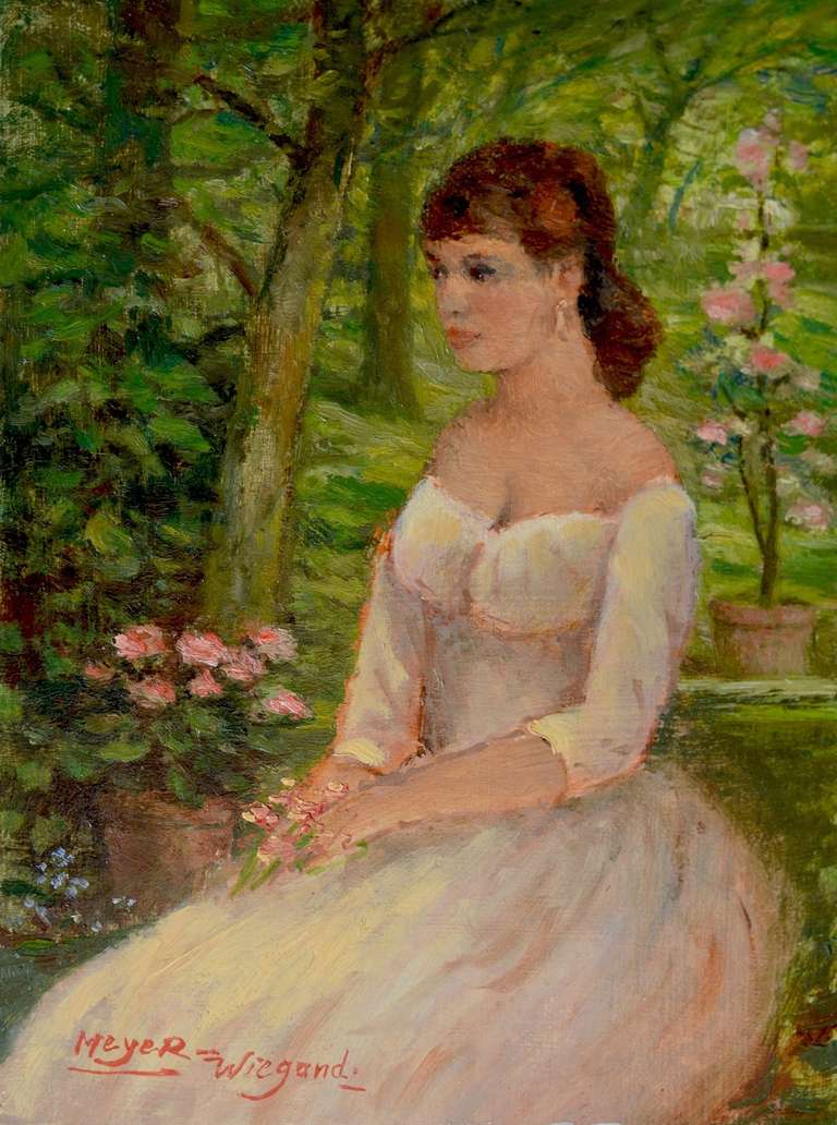 Meyer Wiegand, Rolf Dieter Portrait Painting - Young woman in a rose garden