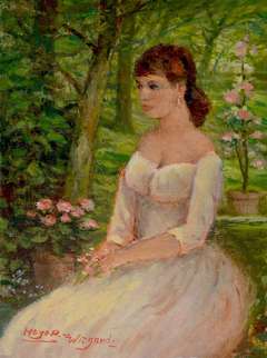 Young woman in a rose garden