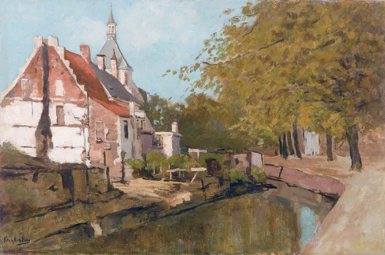 Klinkenberg, Johannes Christiaan Karel Landscape Painting - Cottage and tower on a canal