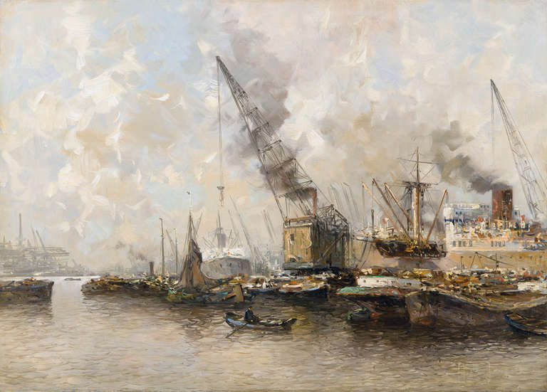 Jongere, M, de – Drulman, Marinus Johannes Landscape Painting - View of Rotterdam Harbour