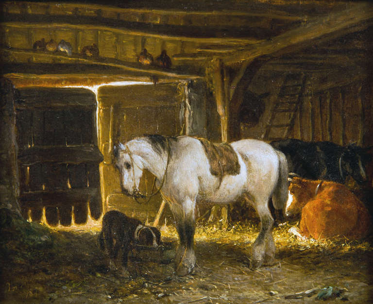 Joseph Jodocus Moerenhout Animal Painting - Stable Interior