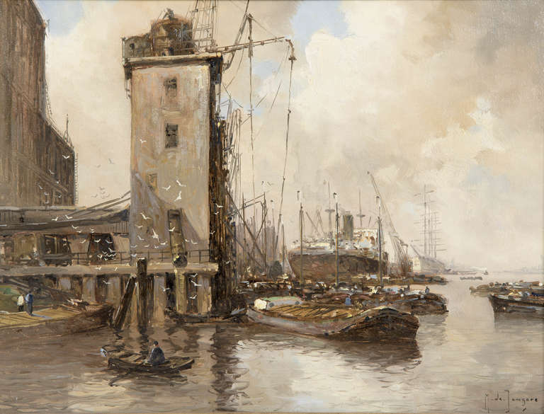 Jongere, M, de – Drulman, Marinus Johannes Landscape Painting - View of the Harbour