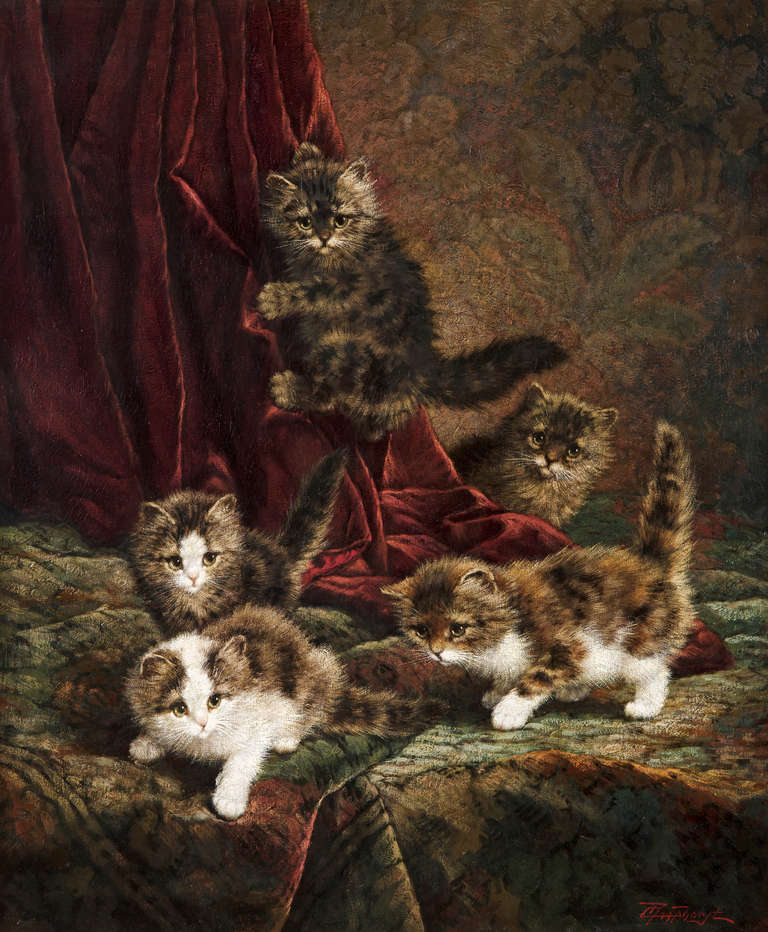 Raaphorst, Cornelis Animal Painting - Playing Kittens