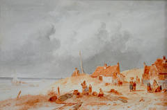 Coastal landscape with cottages and figures