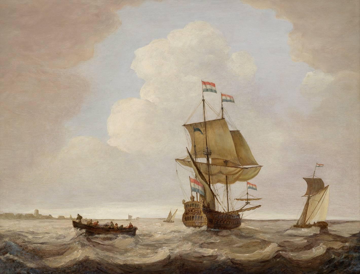 Abraham van Beijeren Figurative Painting - Sailing boats off the coast of Ostende