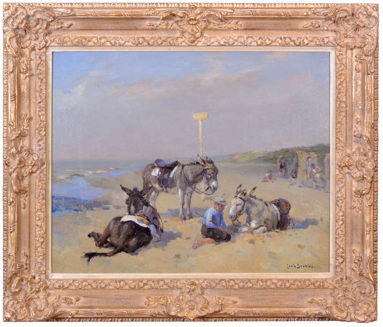 Louis Soonius Landscape Painting - 'Donkeys at the Beach'