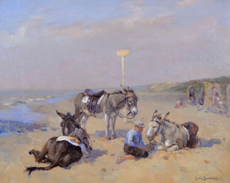 'Donkeys at the Beach' - Painting by Louis Soonius