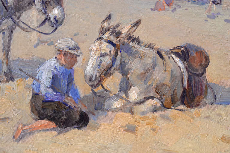 'Donkeys at the Beach' - Impressionist Painting by Louis Soonius