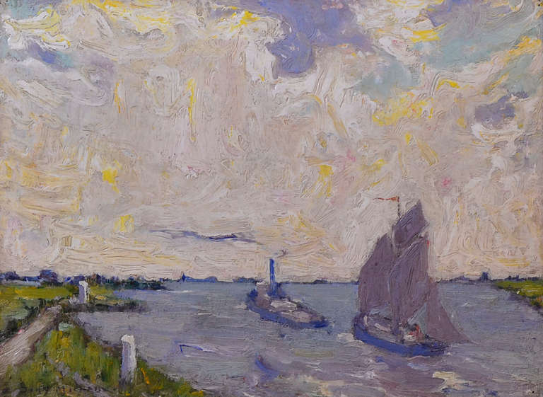 'L'IJser à Niewport' - Painting by John Michaux