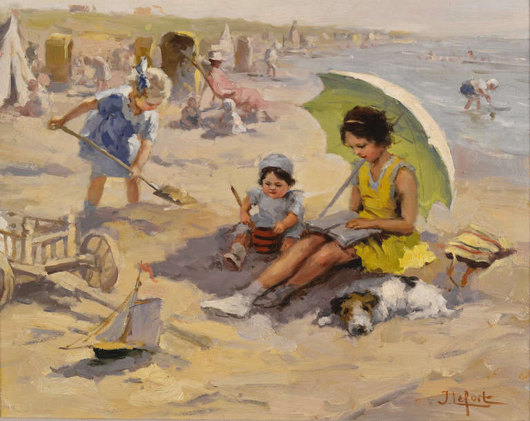 'Reading in the Shade' - Painting by Jean Lefort