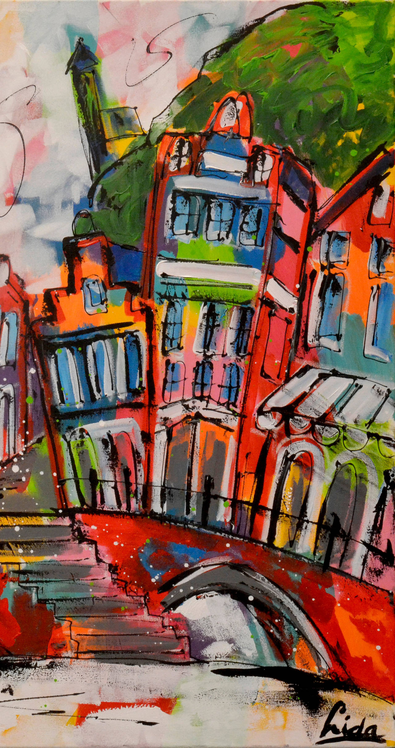'Amsterdam Canal' - Painting by Lida