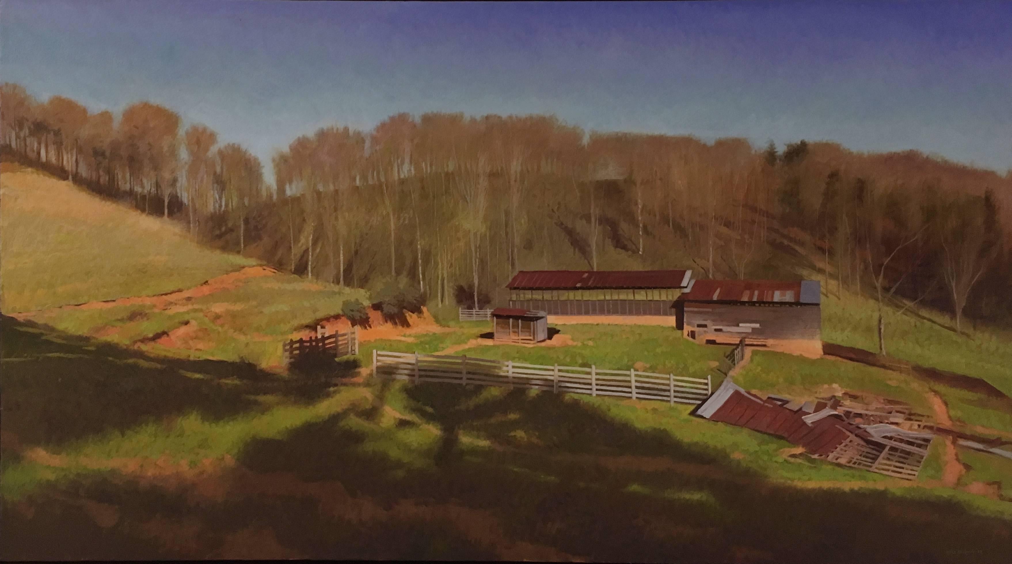 Luke Allsbrook Landscape Painting - Last Light on Nancy's Farm
