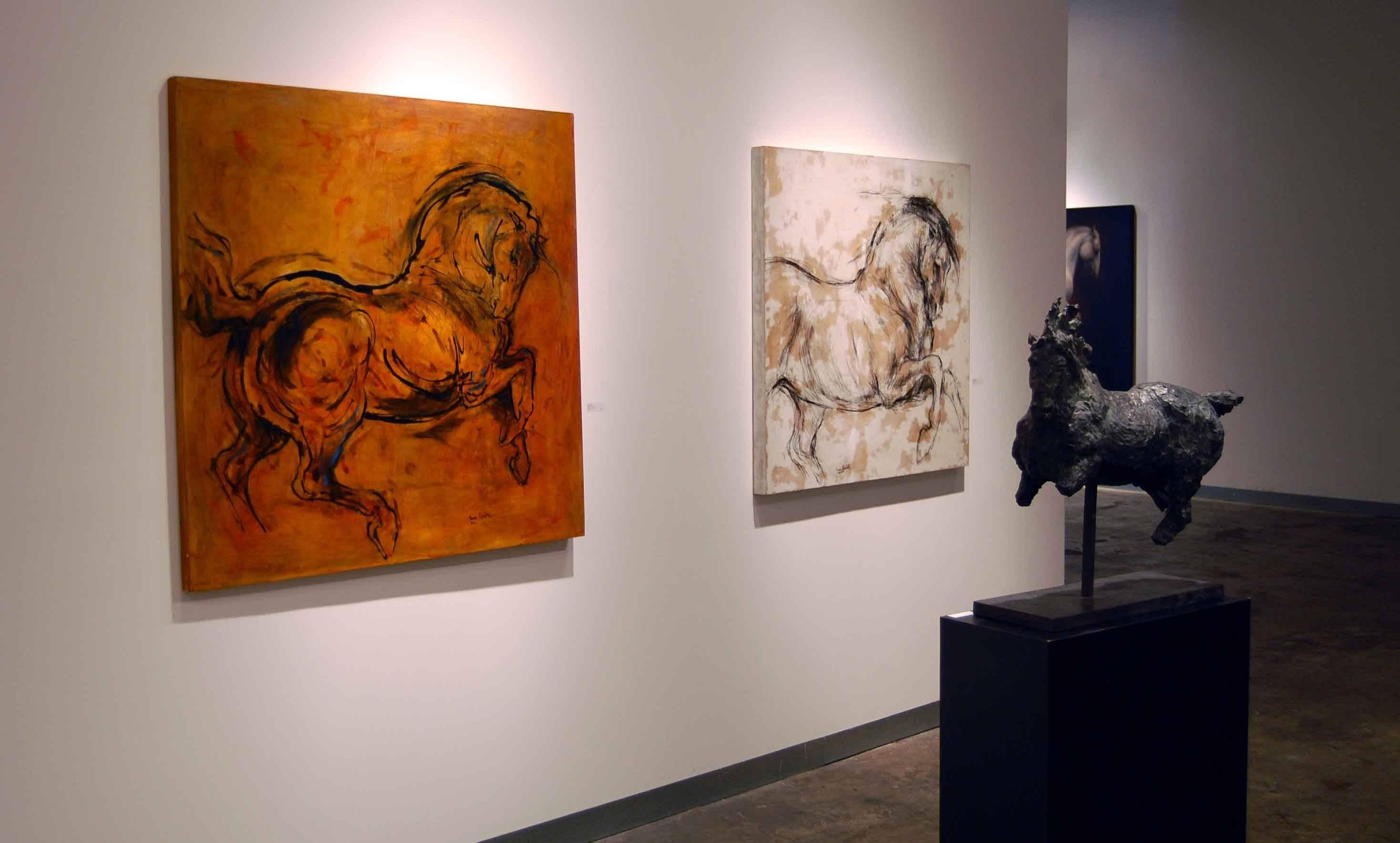 Lina Binkele
Altamira, 2001
Mixed media on panel
24 x 24 in. (60.96 x 60.96 cm)

A beautiful rendering of horses running that captures the essence of Binkele's sculpture.