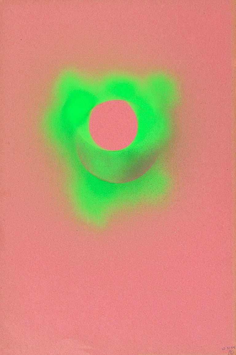 Walter Darby Bannard Abstract Painting - Untitled (Green Krylon on pink paper)