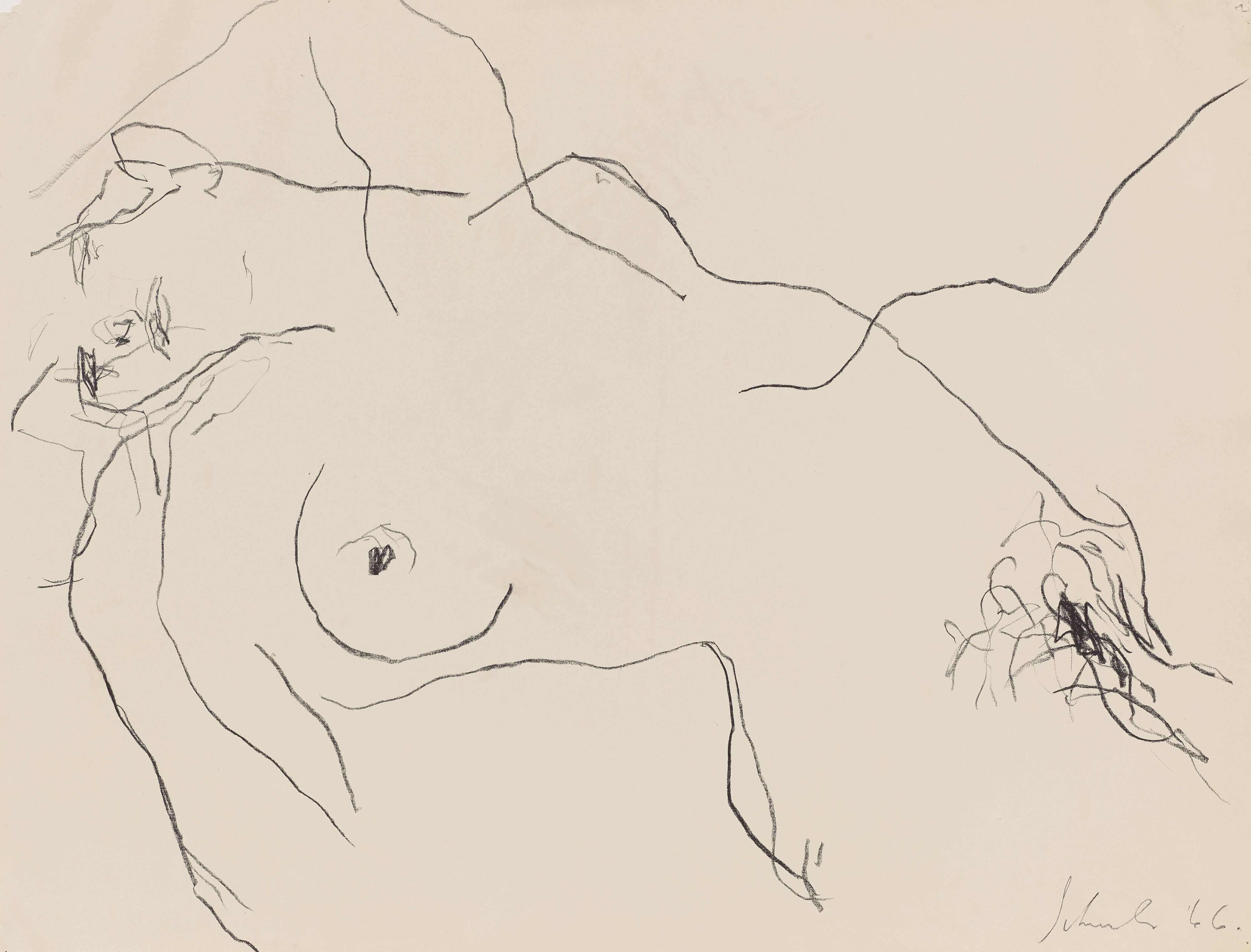 Nude Study, II (dr. 66-8) - Art by Jon Schueler