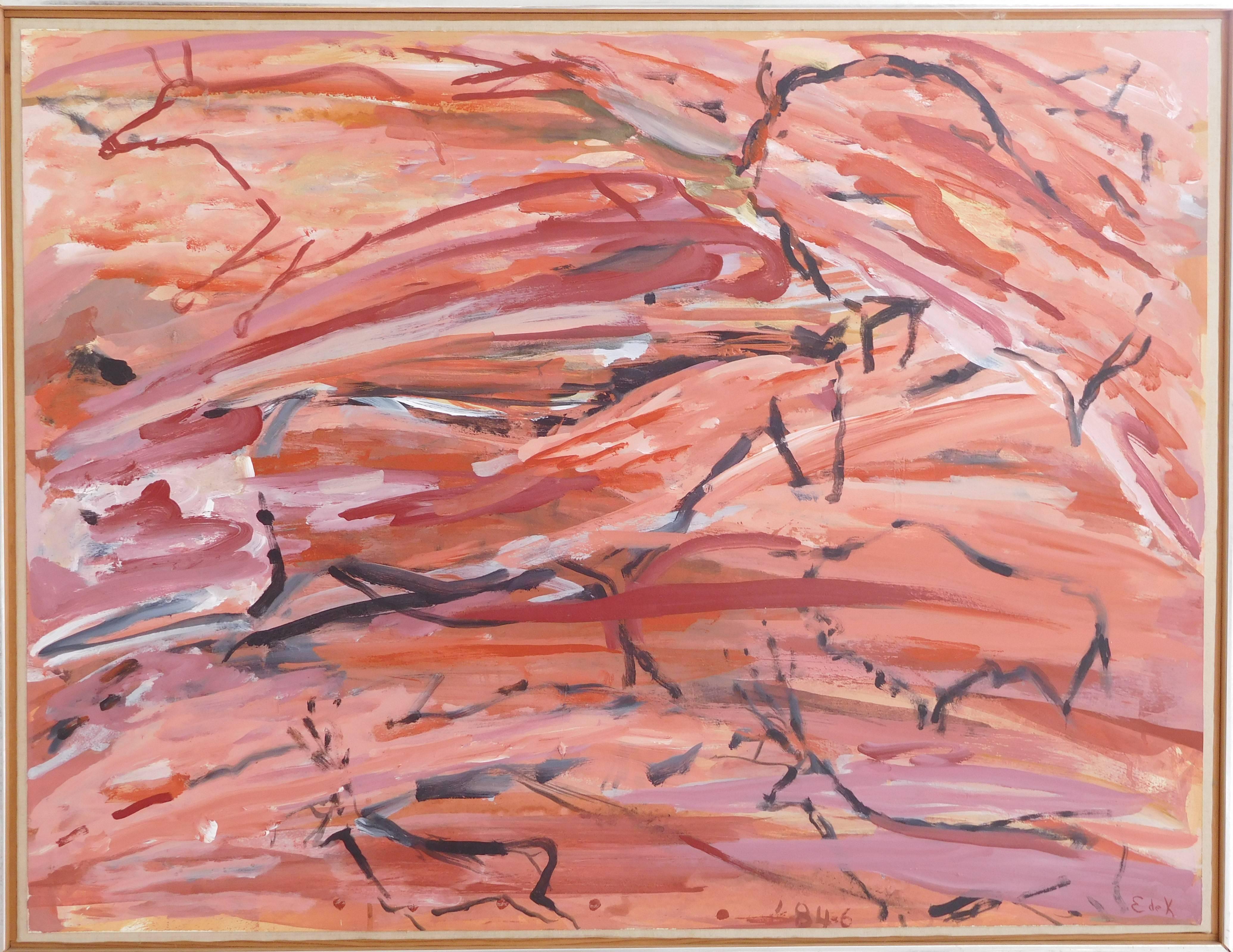 Elaine de Kooning Abstract Painting - Horses at Pech-Merle (Cave #20)