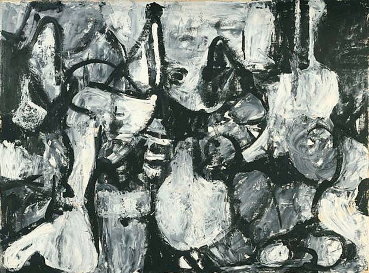 Charlotte Park Abstract Painting - Untitled (Black, White, & Gray)