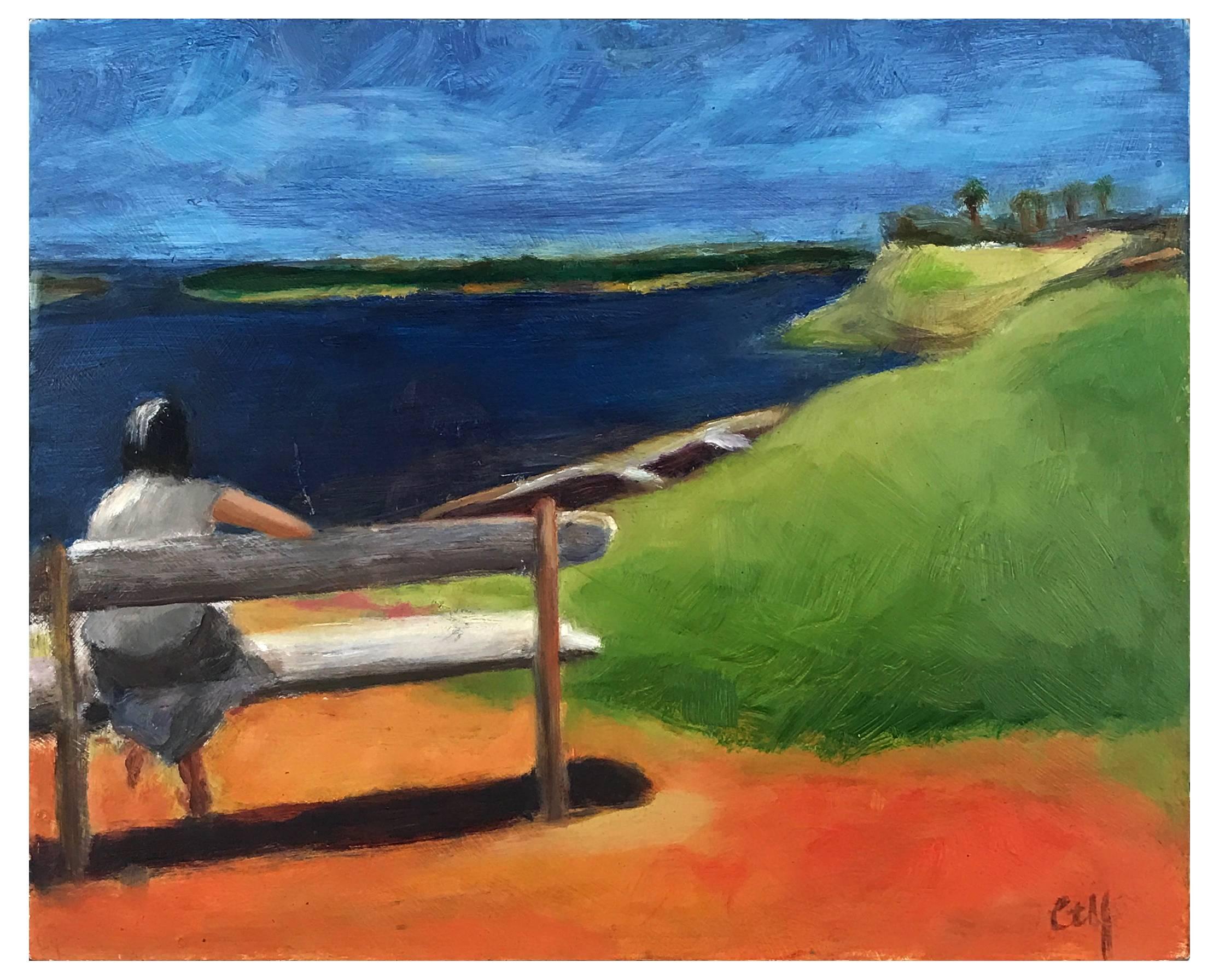 Carolyn Young Figurative Painting - The Bench at Noon
