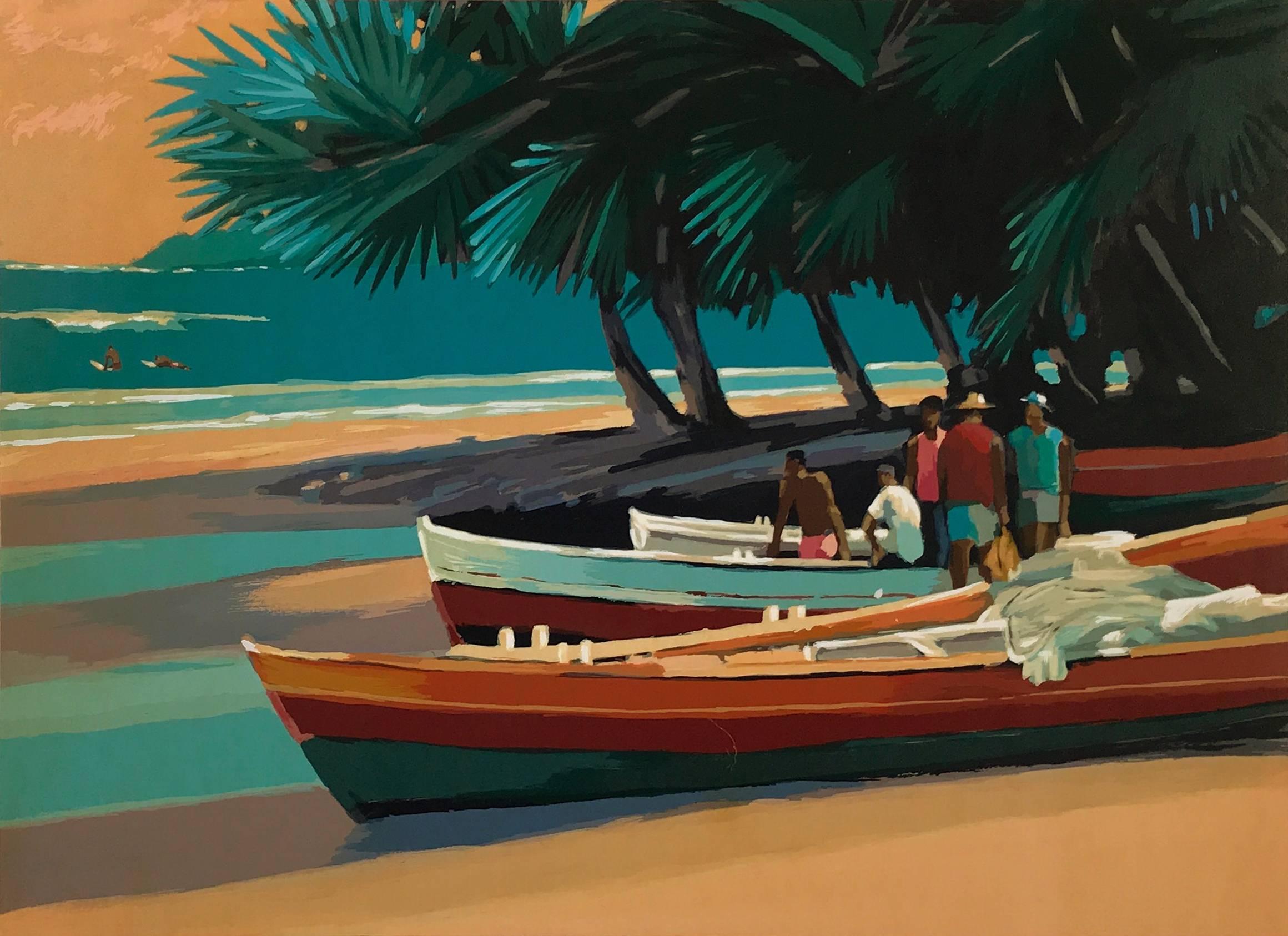 Ken Auster Landscape Painting - Untitled (Boats on the Beach), screenprint