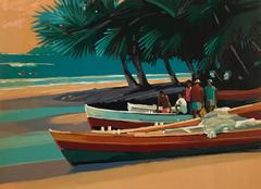 Retro Untitled (Boats on the Beach), screenprint