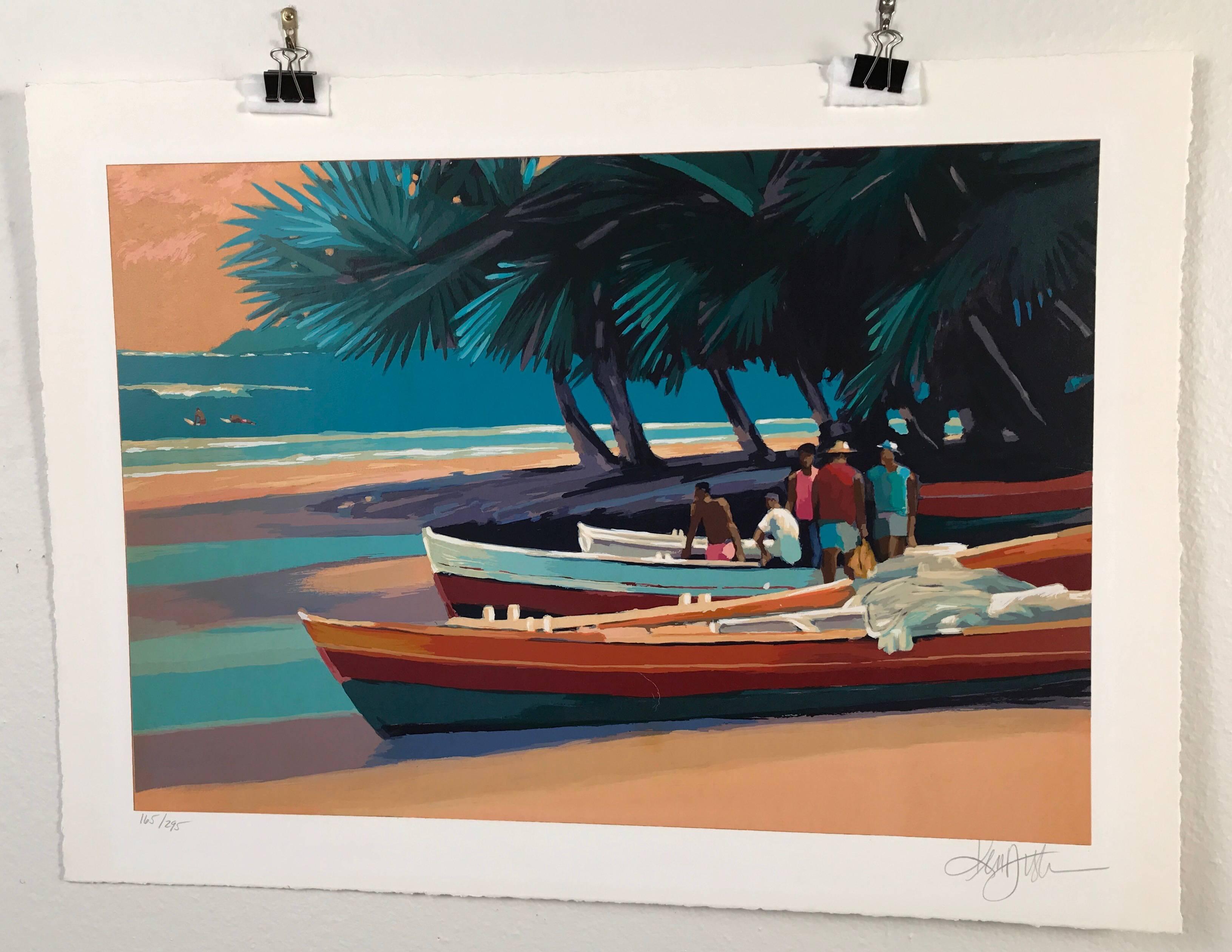 Untitled (Boats on the Beach), screenprint - Painting by Ken Auster