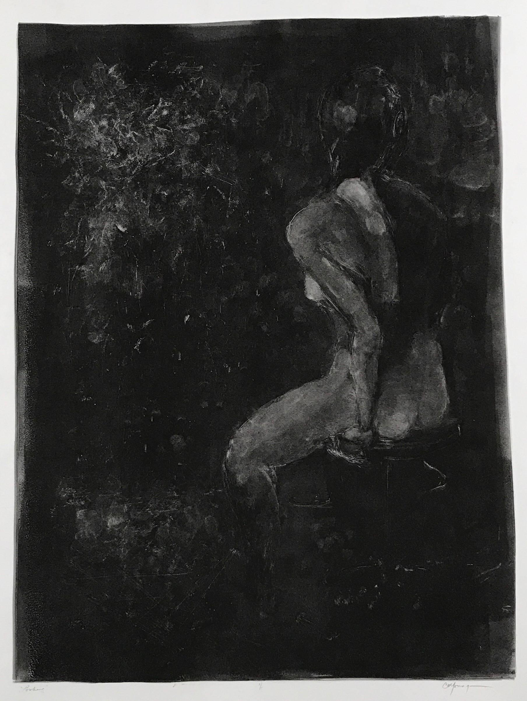 Carolyn Young Nude Print - Nude and Vase in the Dark