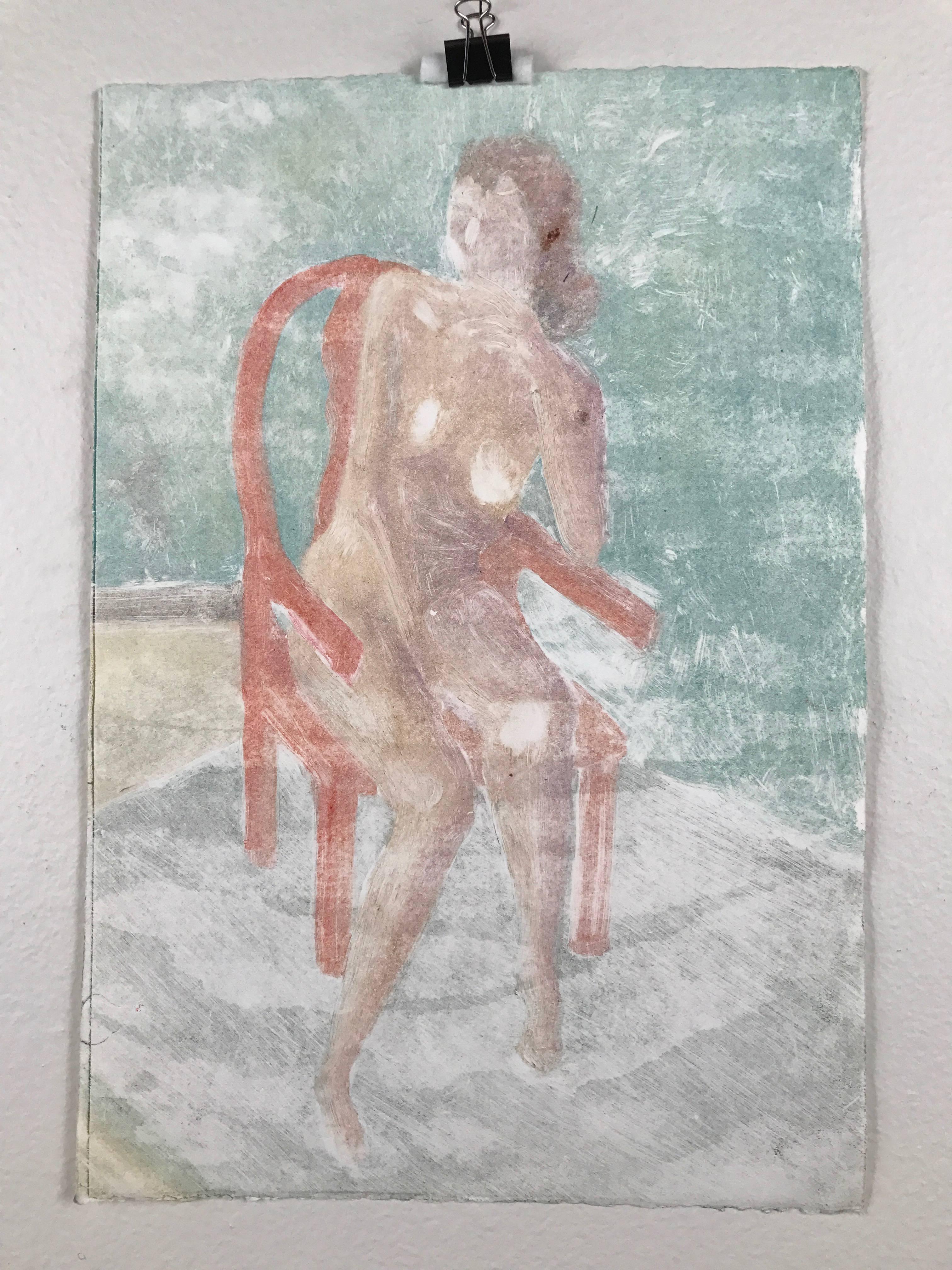 Carolyn Young Nude Print - Ghost of Nude Sunning on Porch