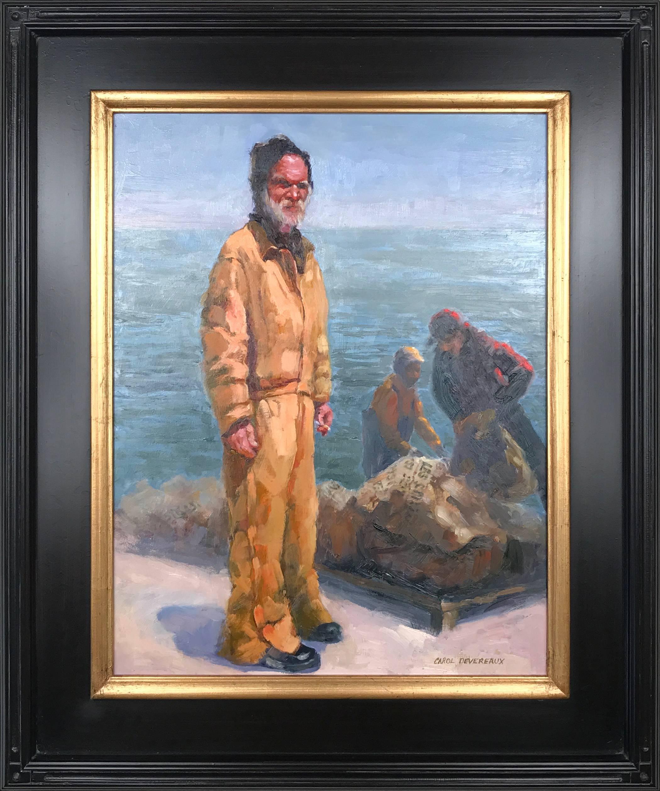 Oyster Dock Worker - Impressionist Painting by Carol Devereaux