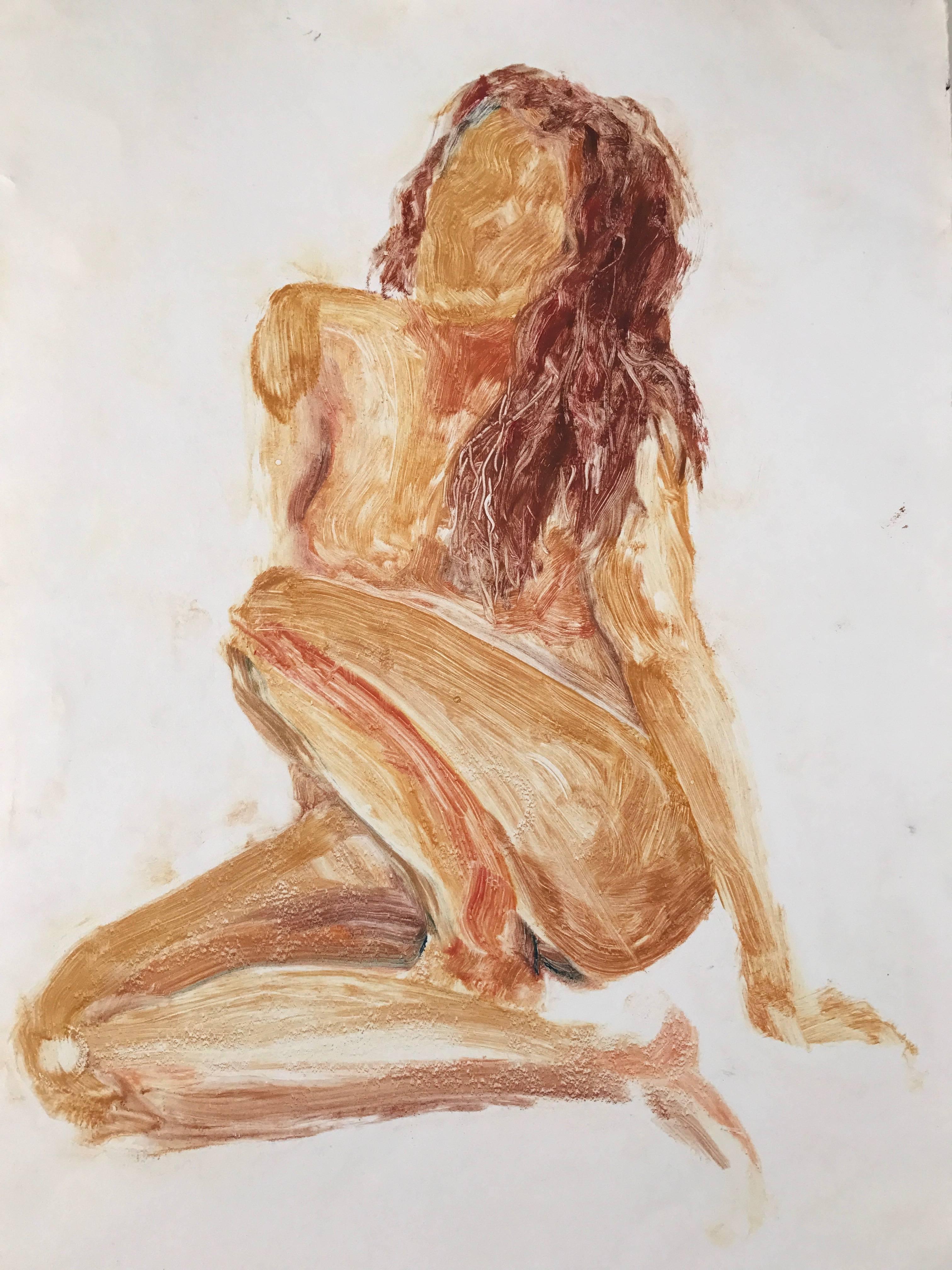 Carolyn Young Nude Print - Sitting Nude