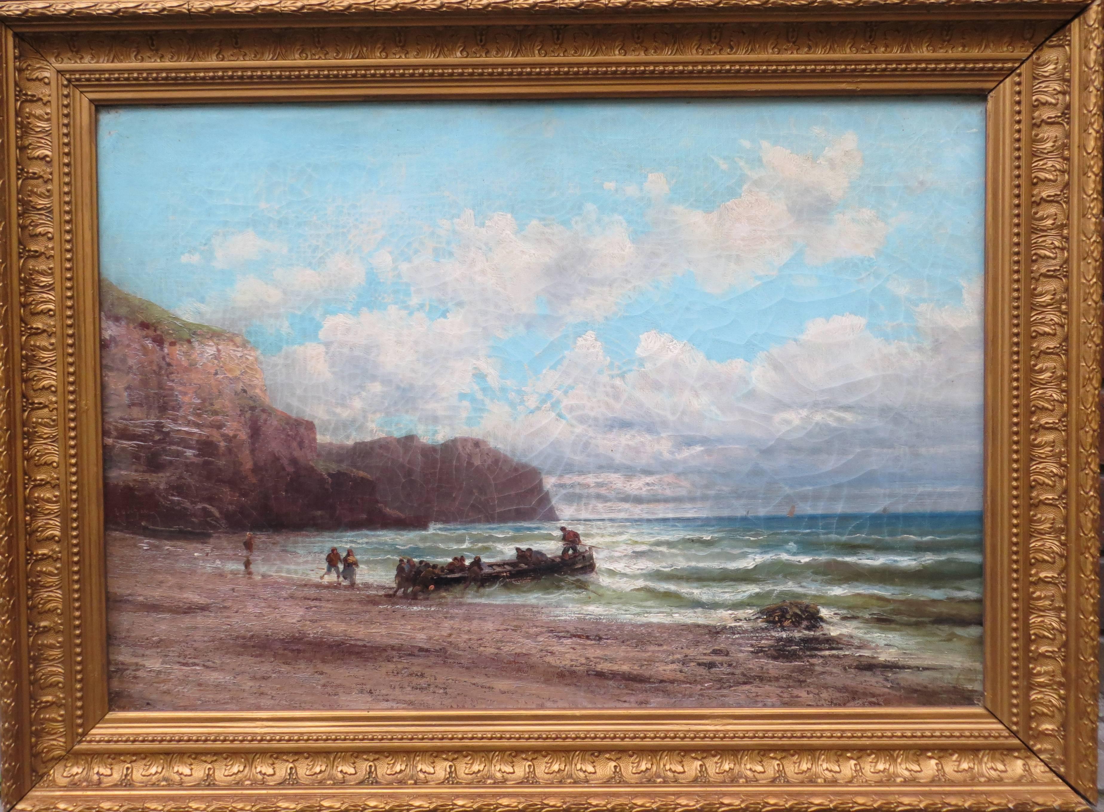 ALFRED EMILE GODCHAUX Figurative Painting - Cliff in Normandy Oil on canvas Framed by Godchaux