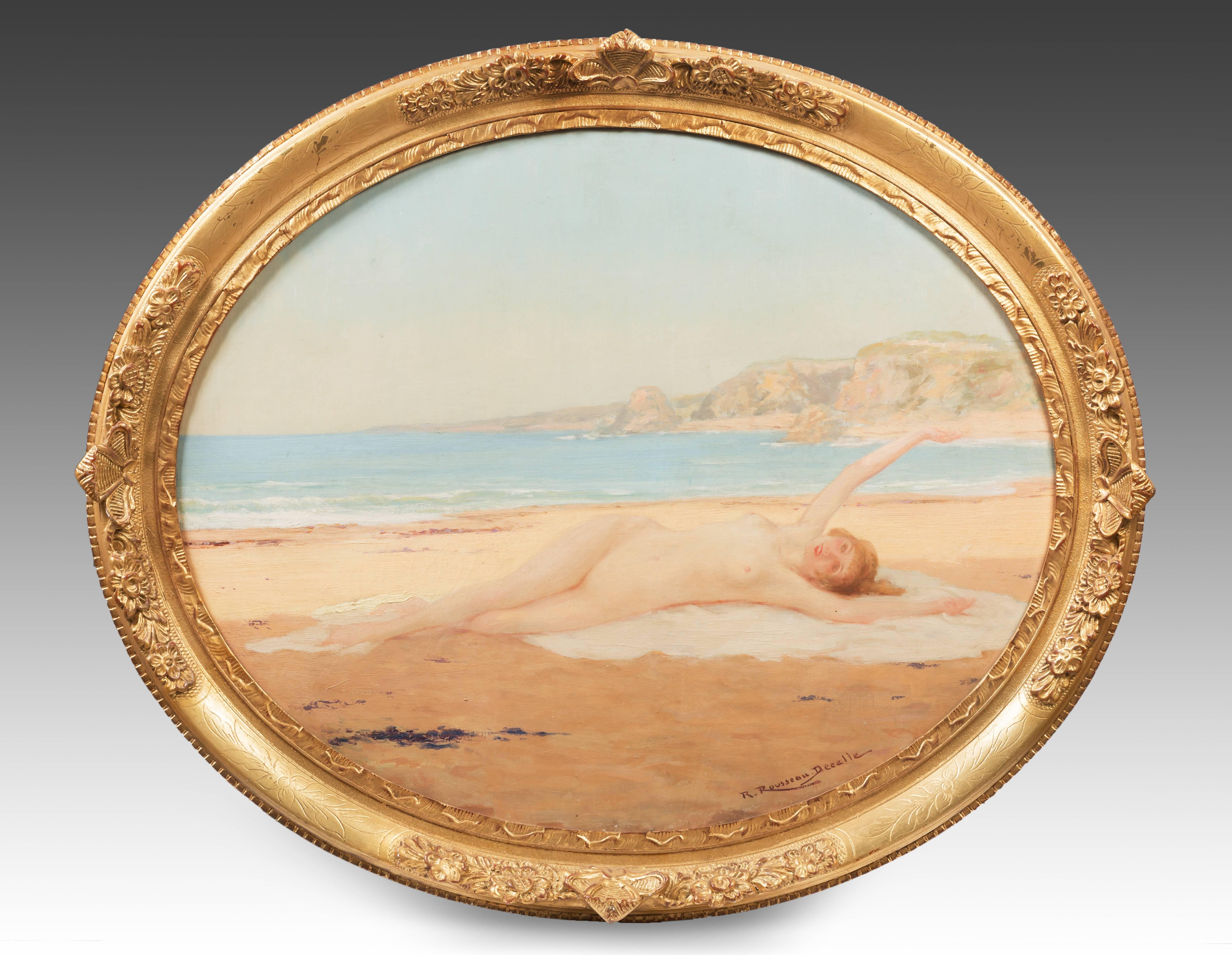 ROUSSEAU DECELLE René Figurative Painting - Nude on the beach by René ROUSSEAU DECELLE