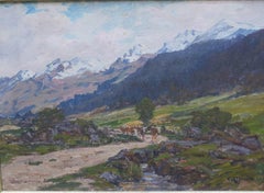 Antique Mountain Landscape with Cows