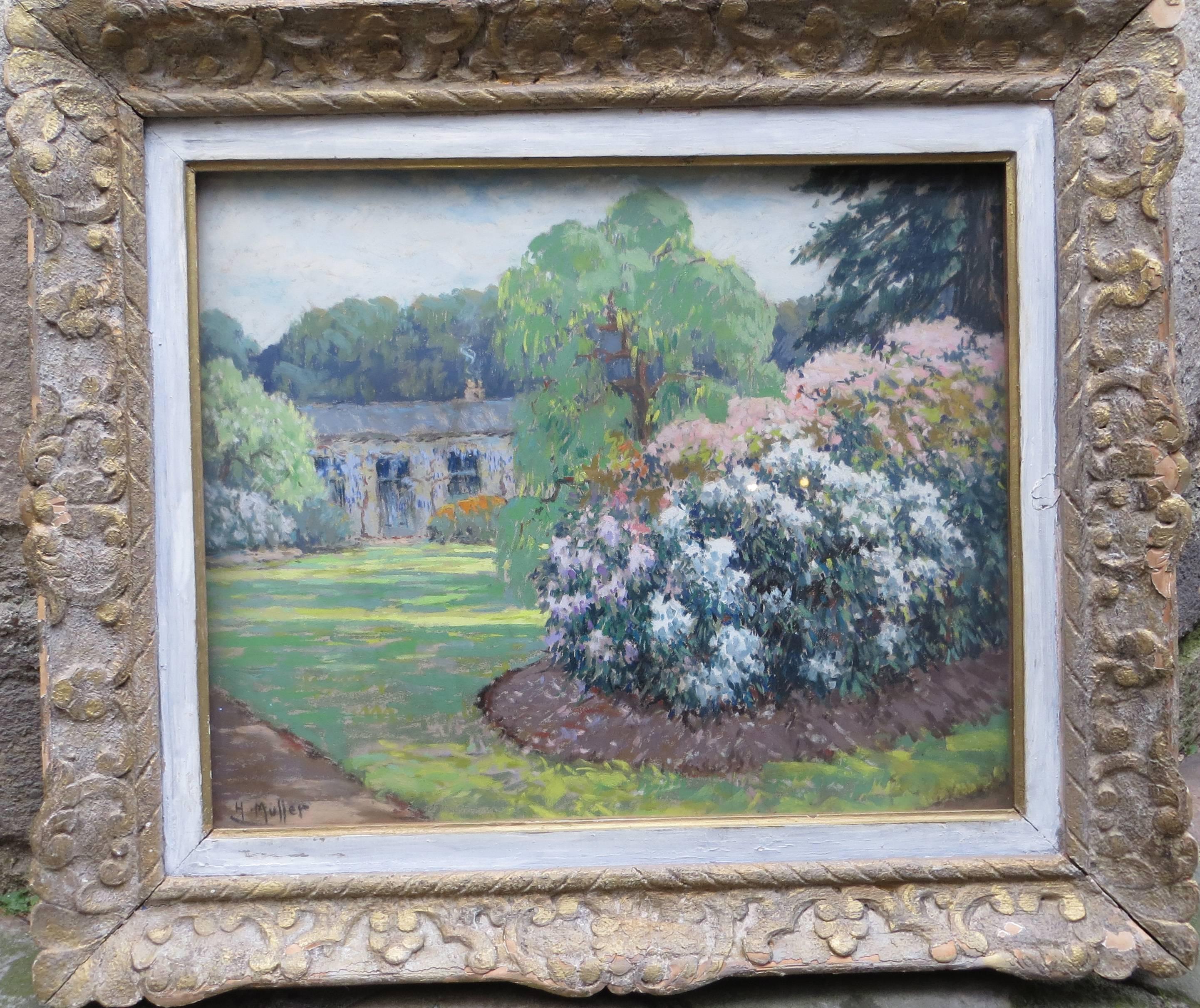 The Garden of the Petit Trianon in Versailles - Painting by Edouard Henri Muller