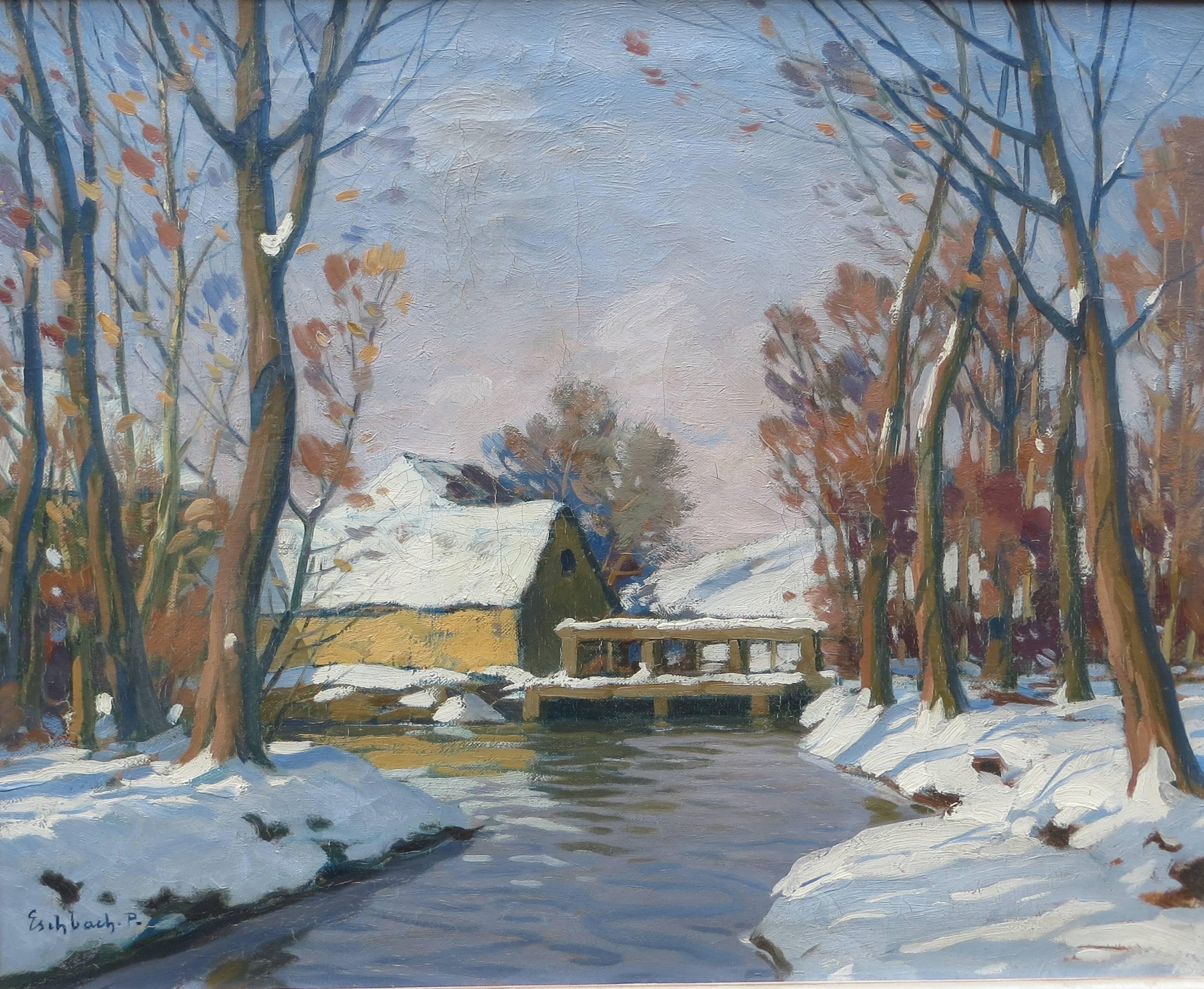 Paul André Jean Eschbach Figurative Painting - Snow Landscape by Paul ESCHBACH