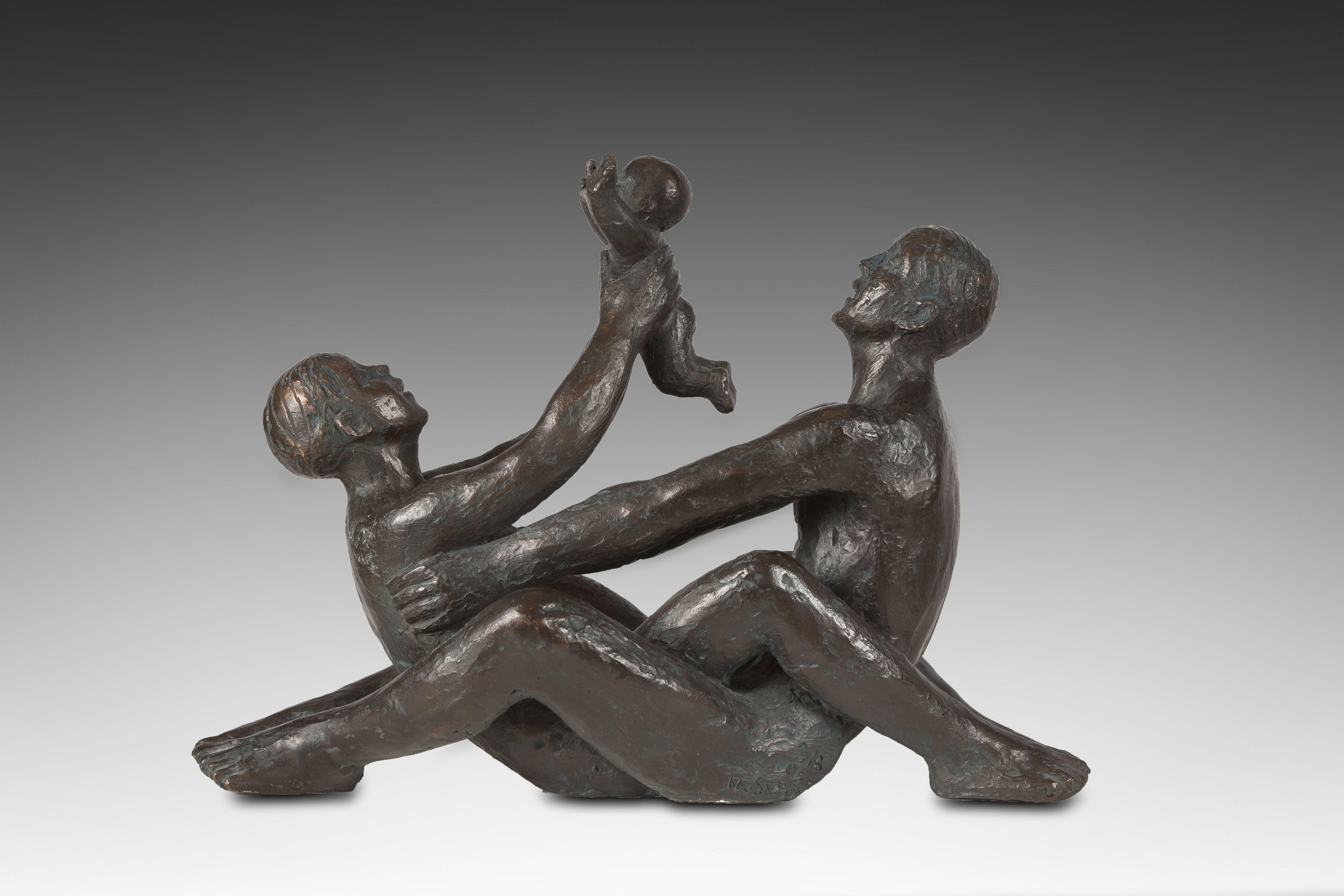 Couple with a Child Bronze by Michel Serraz