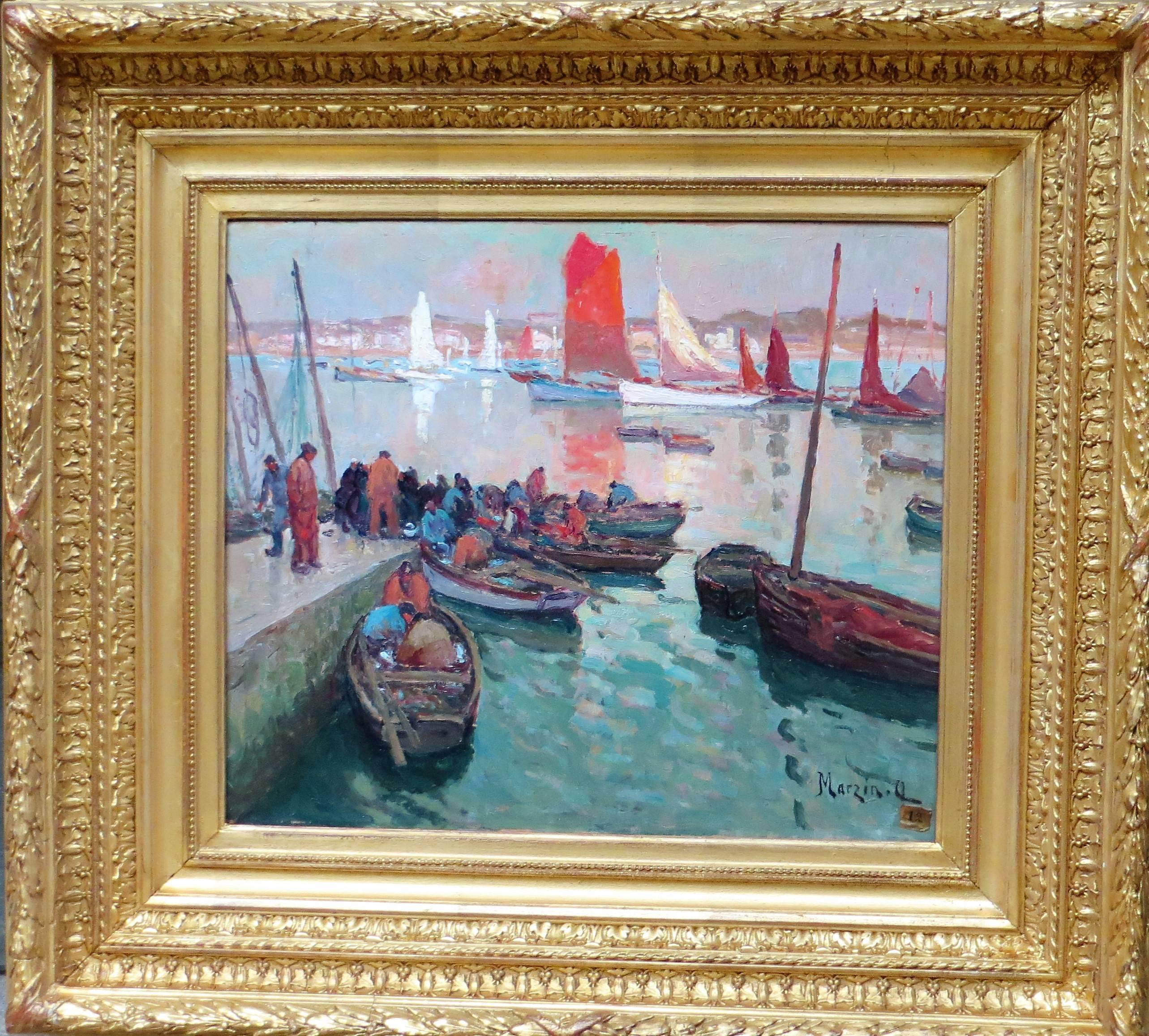 Alfred Marzin Landscape Painting - Concarneau Harbour in Brittany