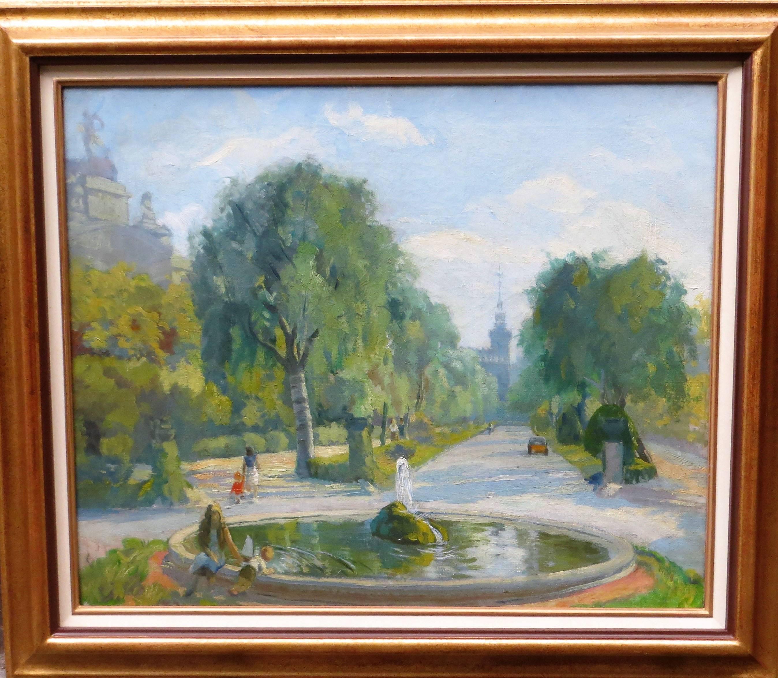 Unknown Landscape Painting – Park in PARIS