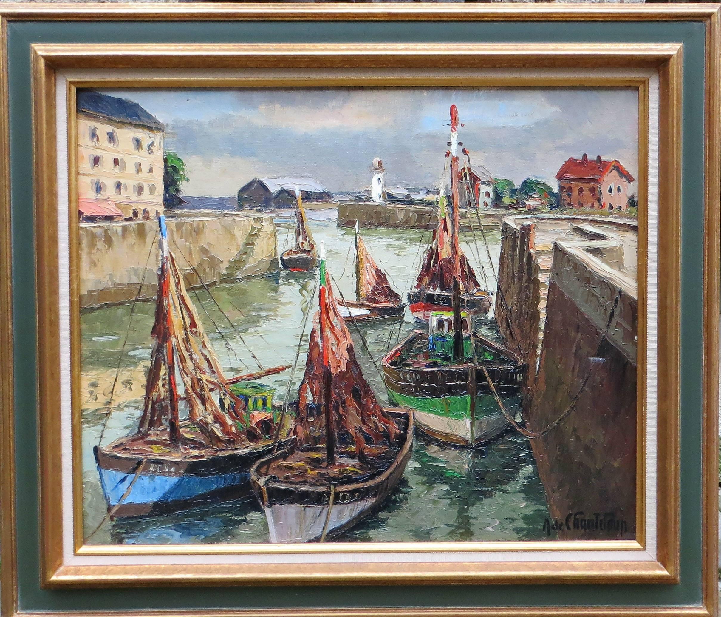 Adrien de Chanteloup Landscape Painting - The Honfleur Harbour in NORMANDY