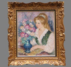 Portrait d'une jeune femme avec un bouquet