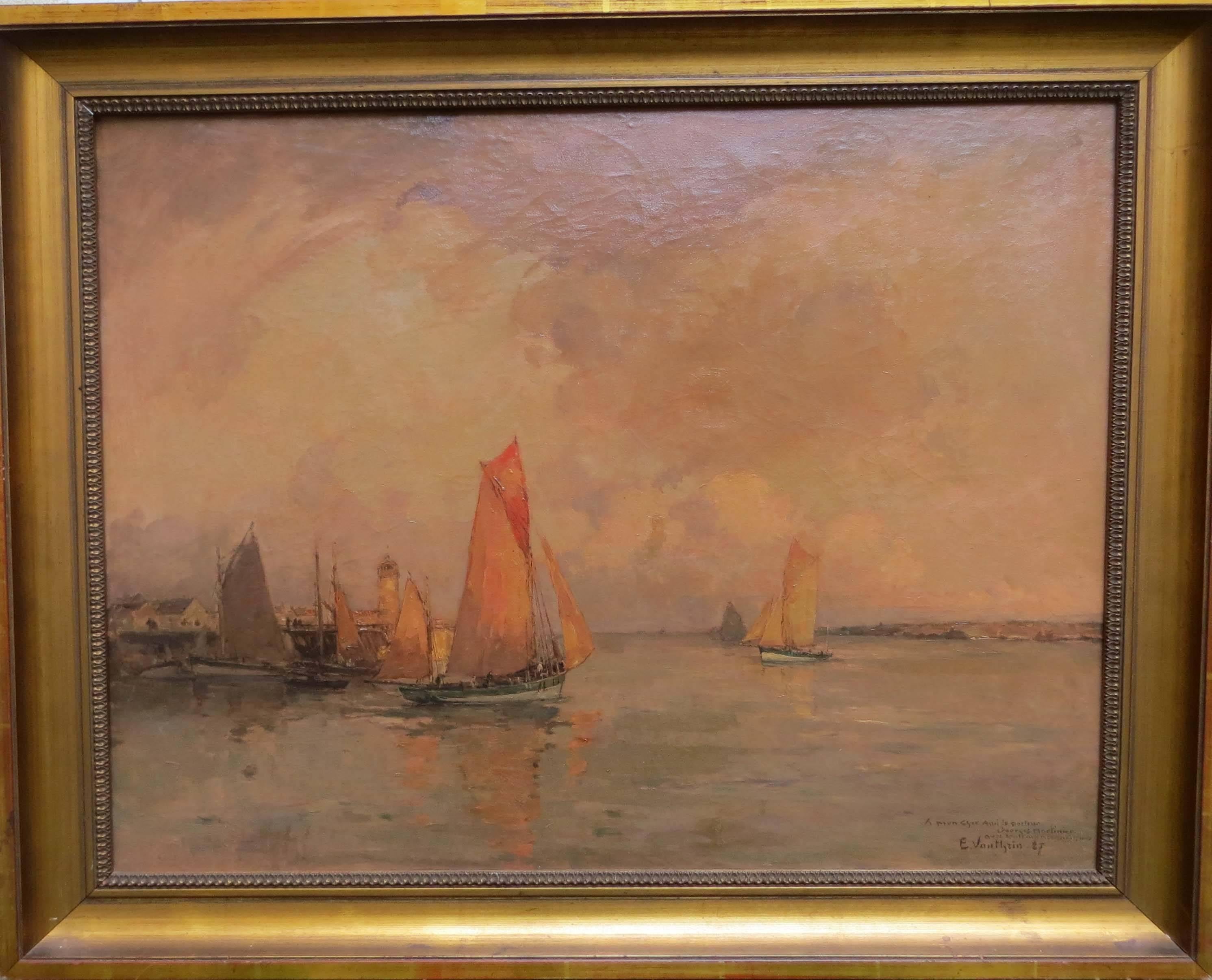 Ernest Vauthrin Landscape Painting - Harbour Departure