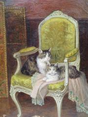 Royal Armchairs for Cats - Painting by JULES LEROY