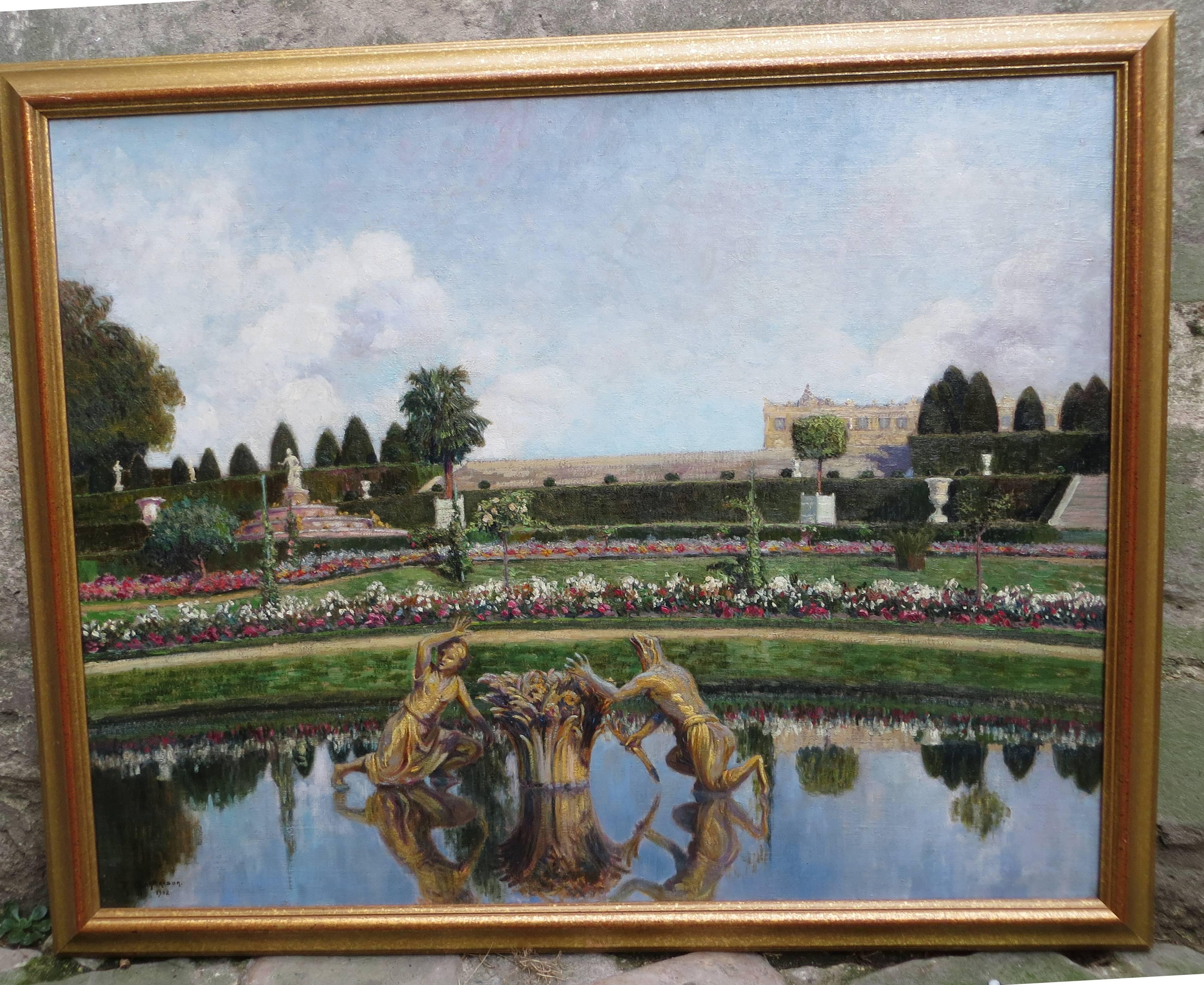 The Versailles Trianon by Charmaison - Gray Landscape Painting by CHARMAISON, Raymon