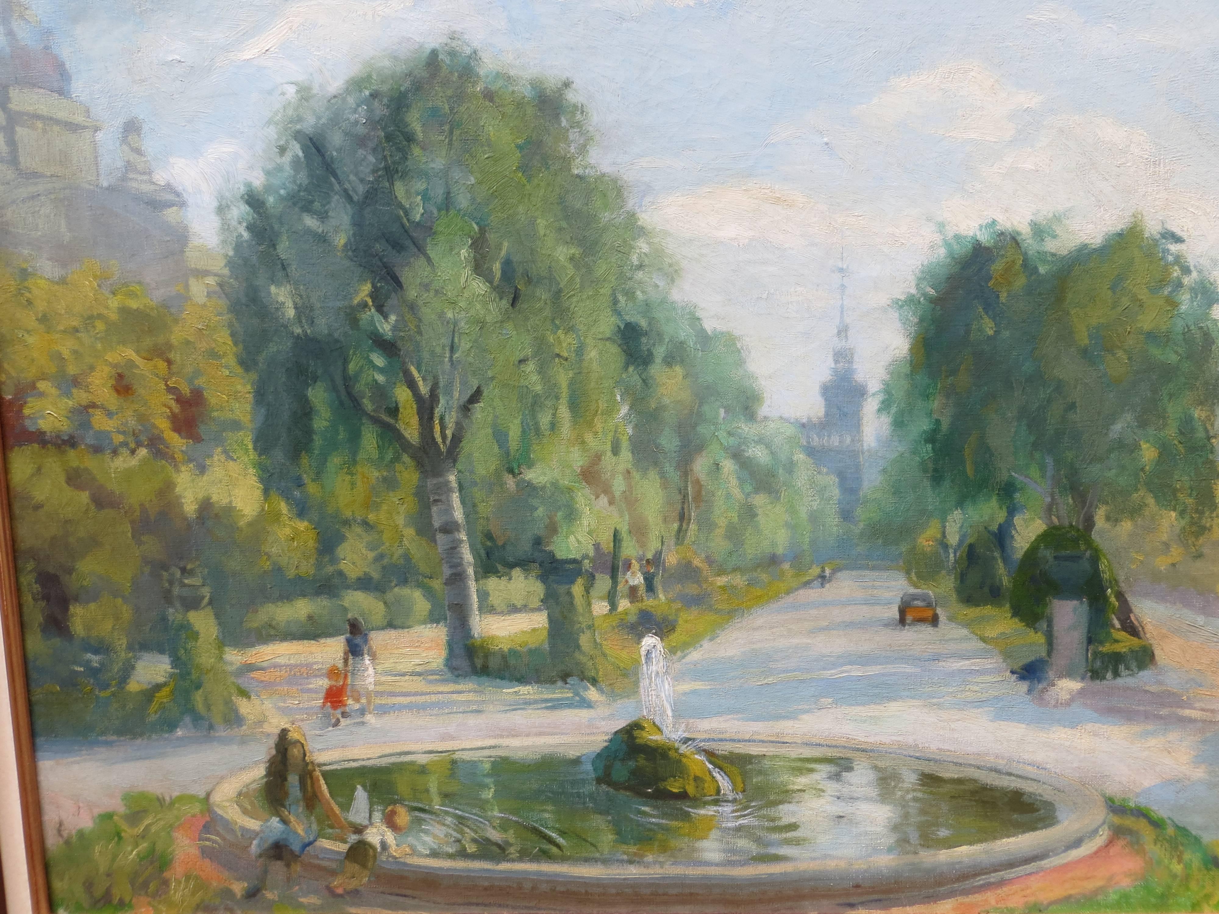 Park in PARIS - Post-Impressionist Painting by Unknown