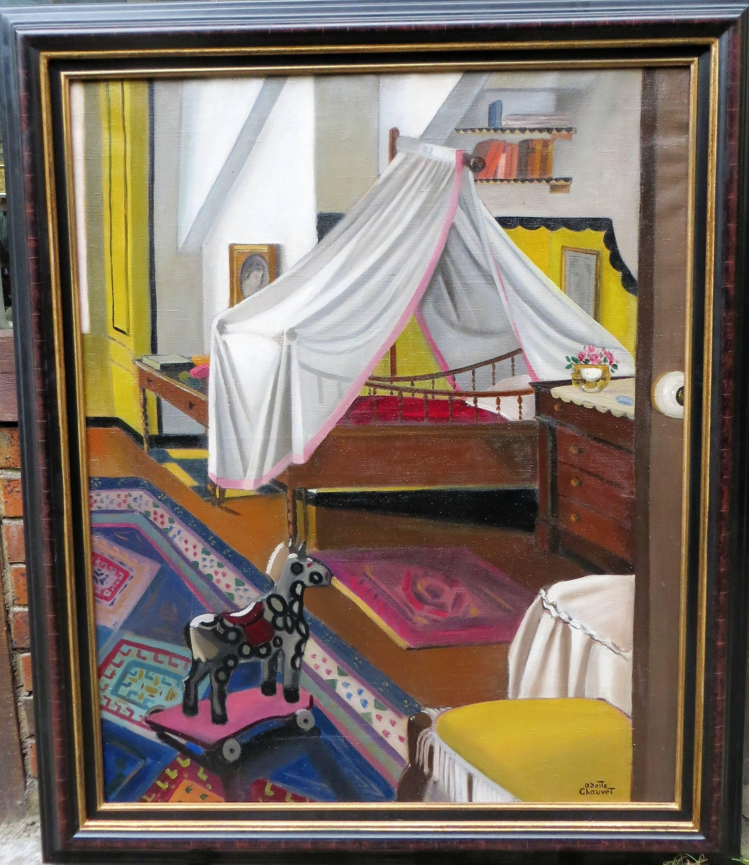 Children's Room  - Post-Impressionist Painting by Odette Chauvet