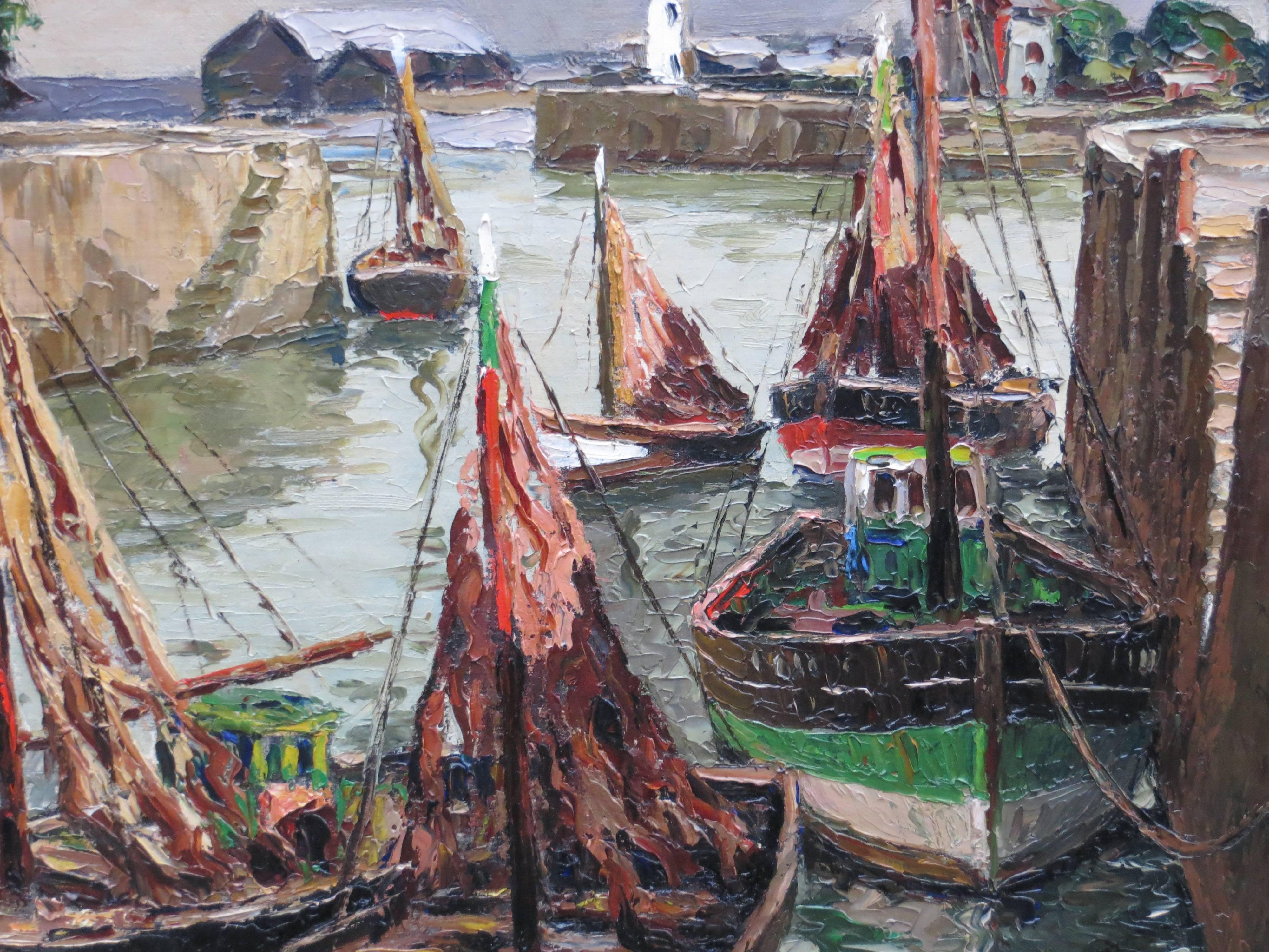The Honfleur Harbour in NORMANDY - Painting by Adrien de Chanteloup