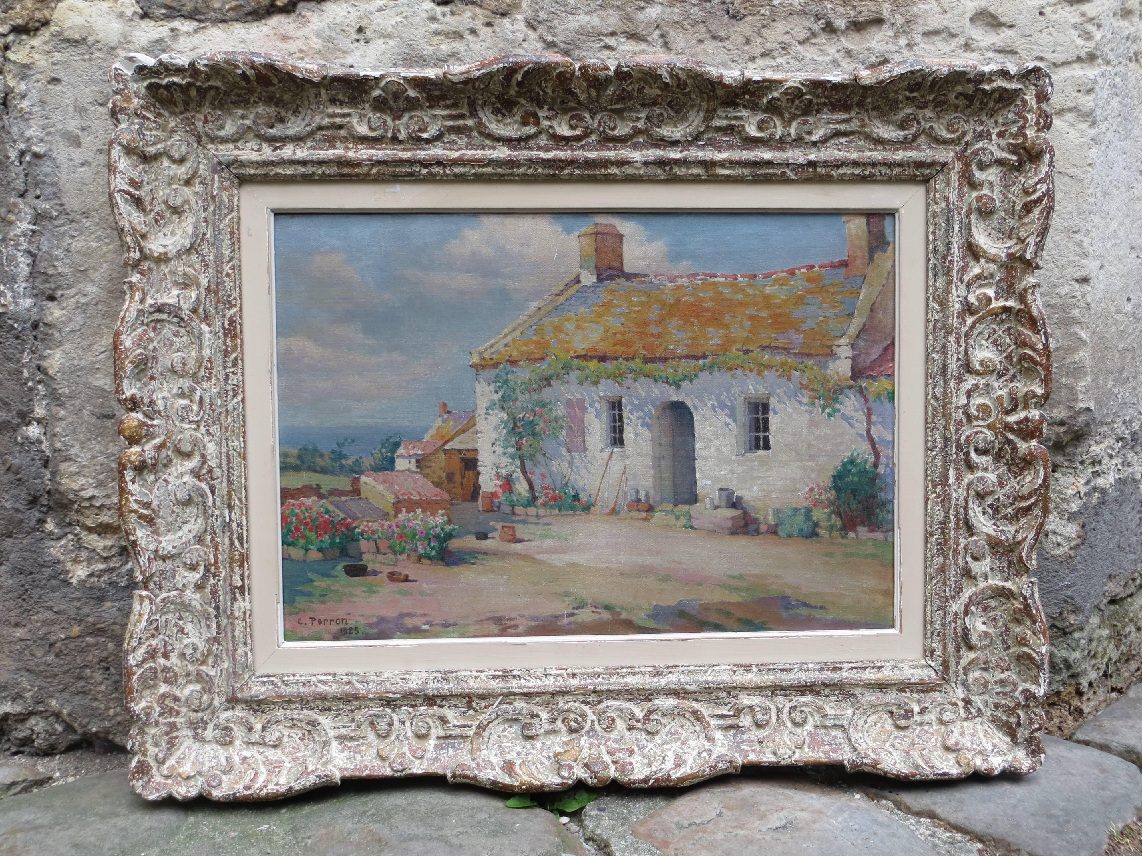 C. PERRON House of the ILE d'YEU - Painting by Charles Theodore Perron